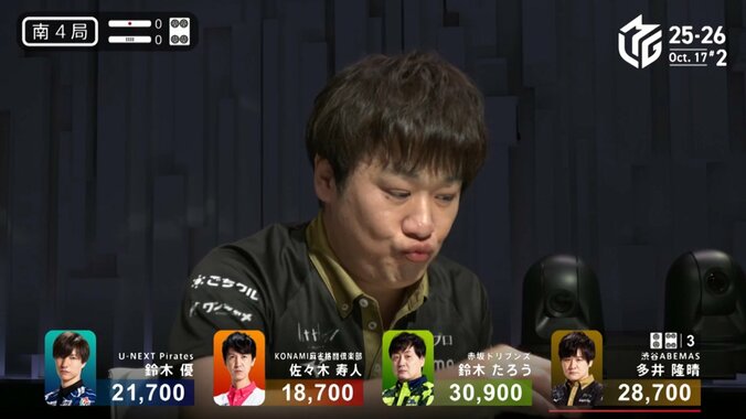 何これ？相手の捨て牌を見て驚く多井の“変顔”