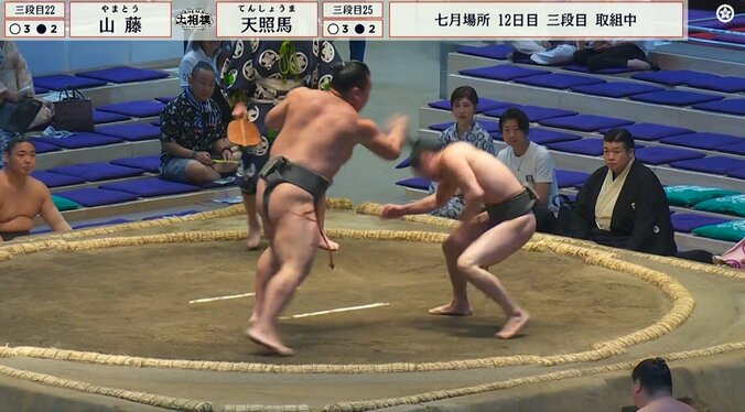 「ビンタも関係ねぇ」細マッチョ力士、巨漢の張り手を“避けまくる”衝撃光景 驚異の身体能力で形勢逆転の押し出し 館内喝采 3枚目