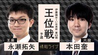 【中継】伊藤園お~いお茶杯第65期王位戦 予選 永瀬拓矢王座 対 本田奎六段
