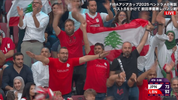 「屈辱だな…」日本撃破を確信？ レバノン・ファンが“ノリノリ踊り”で会場騒然！「悔しいなー」「雰囲気えぐい」試合途中にダンスや大合唱の珍事【バスケ・アジアカップ】 4枚目