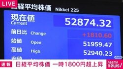 日経平均株価 一時1800円超上昇
