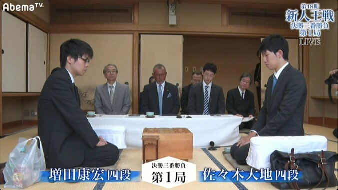 将棋・次世代エース　増田康宏四段と佐々木大地四段が対決中／新人王戦決勝三番勝負第1局 1枚目