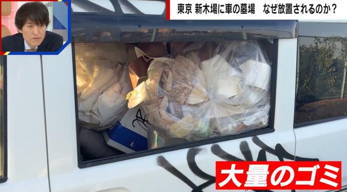 ゴミだらけの放置車両（東京・新木場）