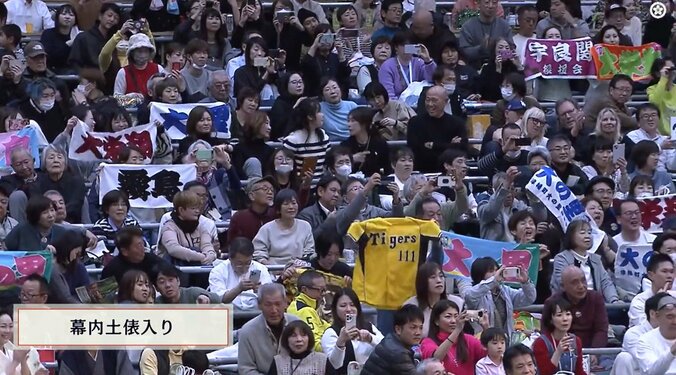 阪神タイガースのユニフォームを手に声援を送るファン