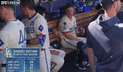 ベンチで何が…？ 大谷翔平のボールで“異変”「痛えよ！」「ヤバいなw」ド軍捕手が一瞬見せた“表情”が話題に「大谷さんすげえな…」