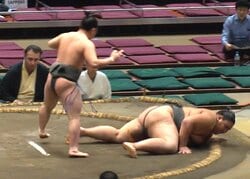 「今何が起きた？」「何もしてないのに」181キロの巨漢力士にまさかの“秒”決着 “100キロ差”対決で小兵が魅せた