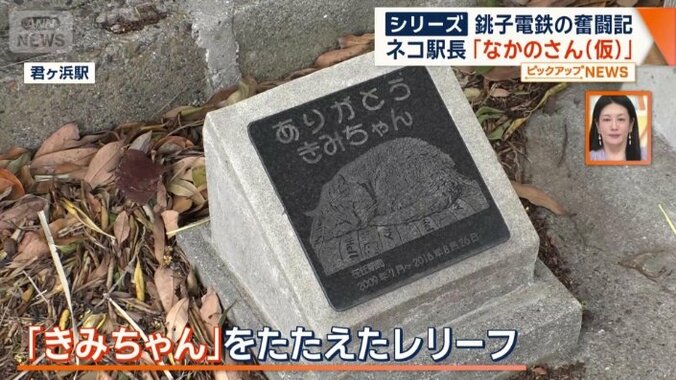 「きみちゃん」をたたえたレリーフ