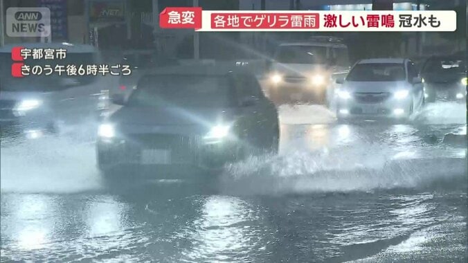 道路が冠水した宇都宮市内