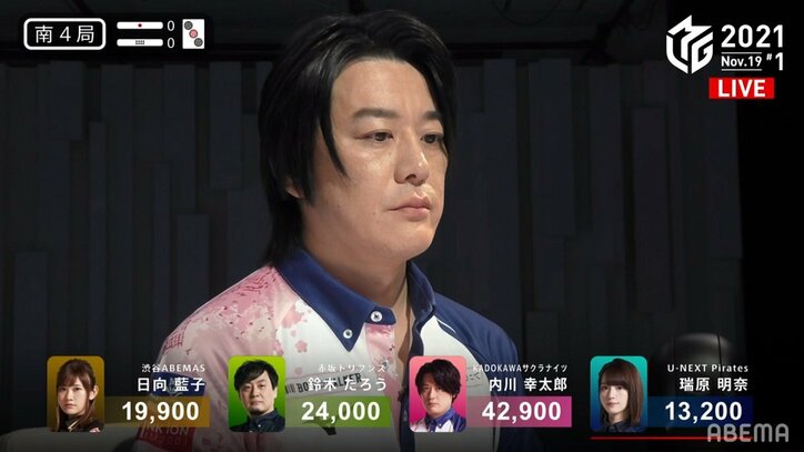 サクラの王子がついに“開花”宣言!内川幸太郎、開幕から1カ月半でついに初トップ「神様ありがとう!」/麻雀・Mリーグ