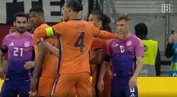 「シンプルに暴力」「怖すぎる…」小競り合いから“パンチ一発”→軽く吹っ飛ばした瞬間　身長195cmのフィジカルモンスターが絡んできたドイツ代表DFを威嚇した一撃