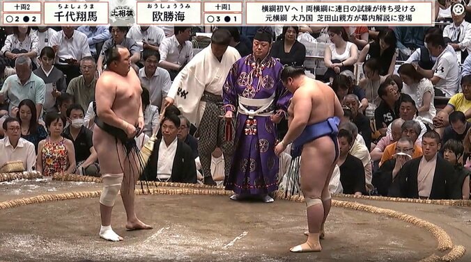 元関脇・北勝力の谷川親方の背後に気になる二人