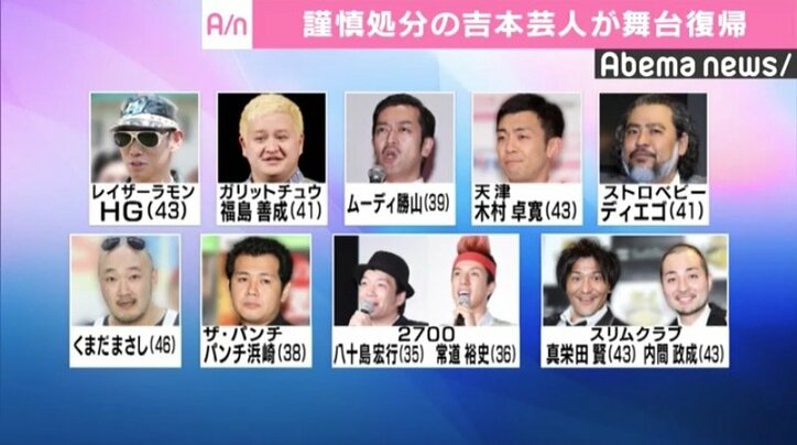 スリムクラブら謹慎処分の吉本芸人が舞台復帰、会場の”お笑いファン”に向け騒動謝罪