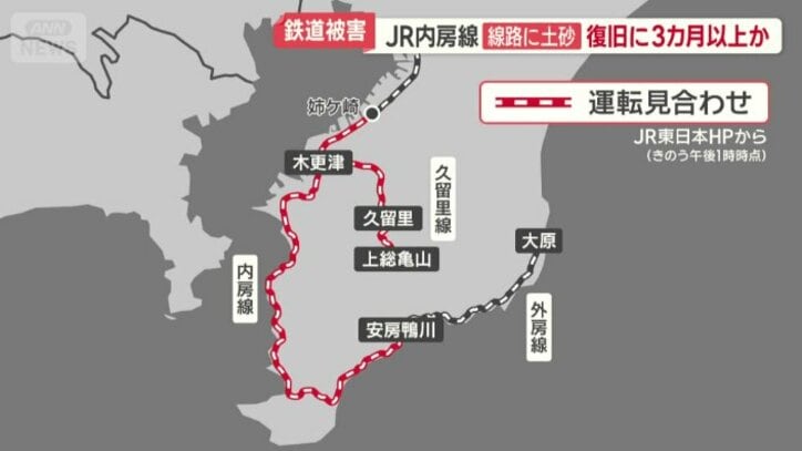 木更津から安房鴨川は26日始発から運転再開の見込み