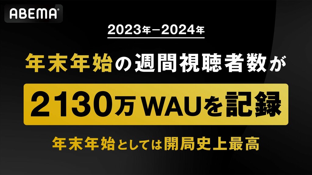 ABEMA、年末年始の週間視聴者数2,130万を記録。 NEWSチャンネルや格闘コンテンツが牽引し年末年始の視聴者数として歴代最高に