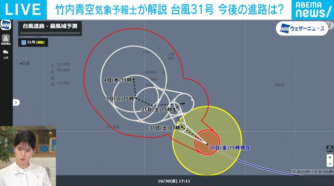 台風31号の進路予測図