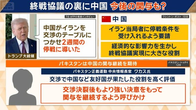 終戦協議の裏に中国　今後の関与も？