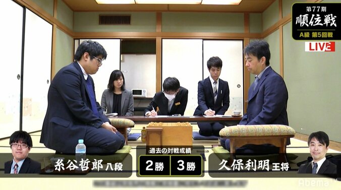 リーグ中盤の勝負どころ　久保利明王将と糸谷哲郎八段が対局中／将棋・順位戦A級 1枚目