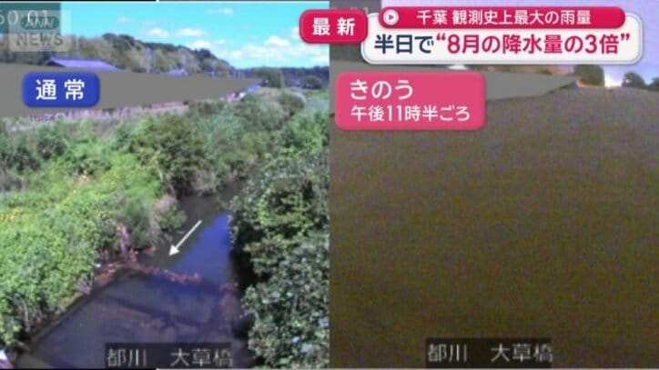 通常時と13日午後11時半ごろの都川