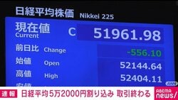 日経平均5万2000円割り込み 取引終わる