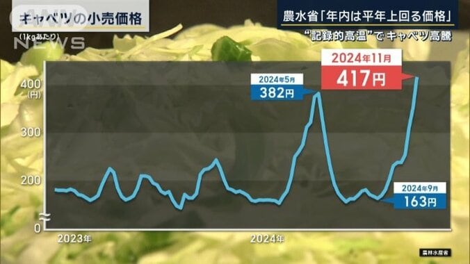 キャベツの小売価格