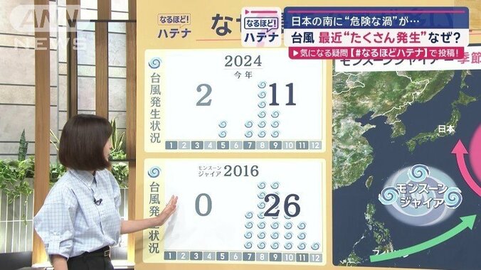 2016年と2024年の台風発生状況を比較