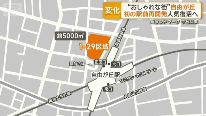 自由が丘の駅前で大規模な再開発工事