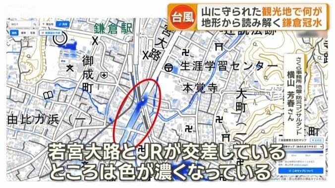 「若宮大路でも一番低い場所」