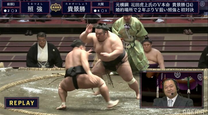 貴景勝、照強のつっかけに迫力の“にらみ”で館内騒然 強烈な突き出しで貫録の5勝目