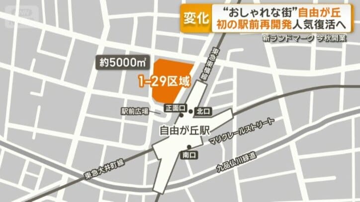 自由が丘の駅前で大規模な再開発工事