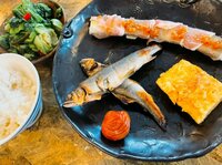 清水よし子『鮎と卵焼きと胡瓜の生ハム巻きもろ味噌のせ』