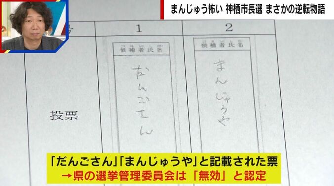 「だんごさん」「まんじゅうや」と記載された票