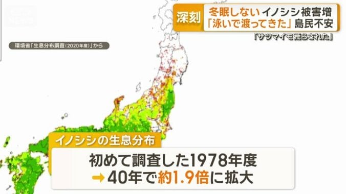 赤色が最近新たにイノシシが確認された場所