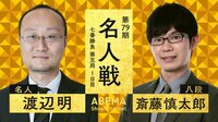 名人戦七番勝負第五局1日目渡辺明名人 対 斎藤慎太郎八段