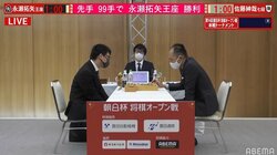 永瀬拓矢王座、佐藤紳哉七段下し初戦突破 2回戦で渡辺明名人と対決／将棋・朝日杯