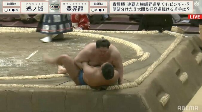 198キロプレスが炸裂！逸ノ城、巨体活かして連勝にファンも「潰された」「重いよ―」 1枚目