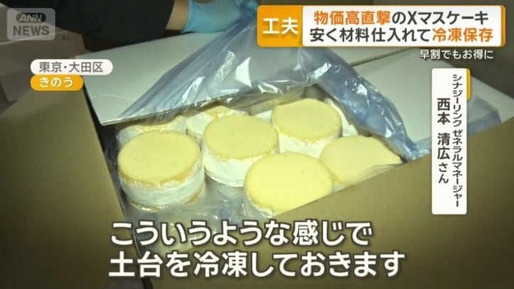 冷凍されたケーキの土台