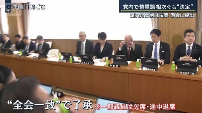 “全会一致”で了承　※一部議員は欠席、途中退席