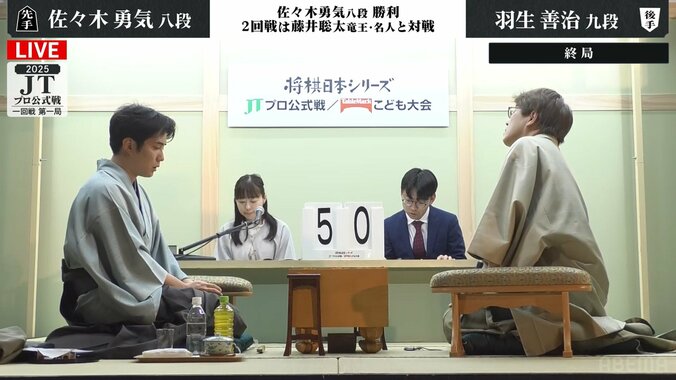 【写真・画像】初出場の佐々木勇気八段が開幕戦勝利！過去5回優勝の羽生善治九段を破る 2回戦では藤井聡太竜王・名人と激突／将棋・JT杯　1枚目