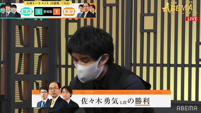 完全覚醒・佐々木勇気七段、本戦で無傷の7連勝 高見泰地七段にも圧勝／将棋・ABEMAトーナメント 1枚目