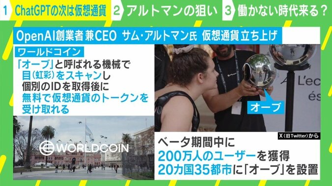 “虹彩登録”だけで約9000円もらえる？ 日本でも長蛇の列 ChatGPTの生みの親が立ち上げた「仮想通貨」の狙い 3枚目