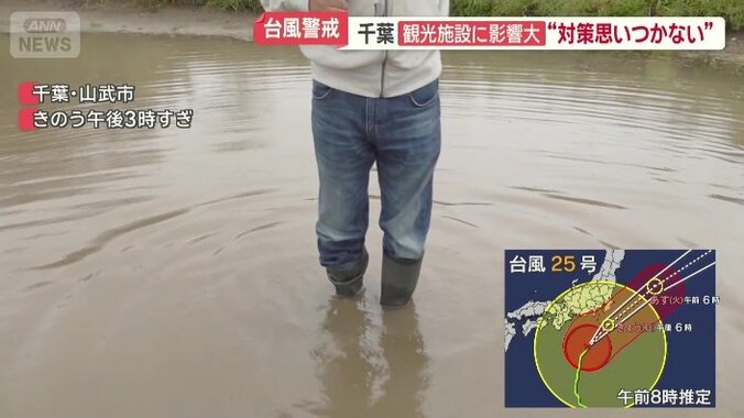 店舗の駐車場はひざ下まで冠水