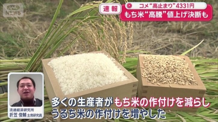 もち米の作付けを減らし、うるち米の作付けを増やした