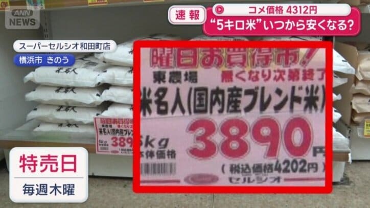 横浜市のスーパーのコメ売り場