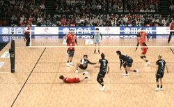 男子バレー、“オーバーヘッドキック”で衝撃レシーブ ネット越しの“妙技”にアリーナ騒然