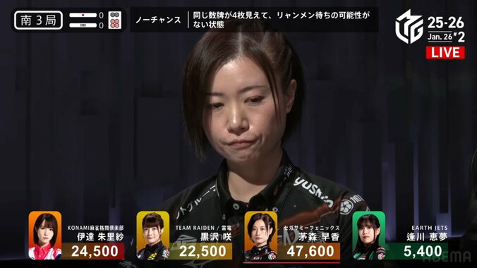 会心の親跳満！茅森の口元が「ω」になった瞬間