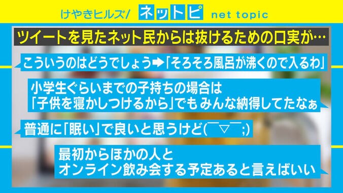 「終電があるので…」は使えない！ オンライン飲み会、上手な“抜け方”が話題に 1枚目