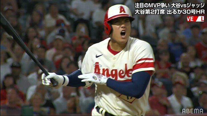 大谷翔平、今日も左手ビリビリ…内角速球をフルスイングも詰まったファールに苦悶の表情 視聴者から「連日痺れ谷」「顔芸w」の声も