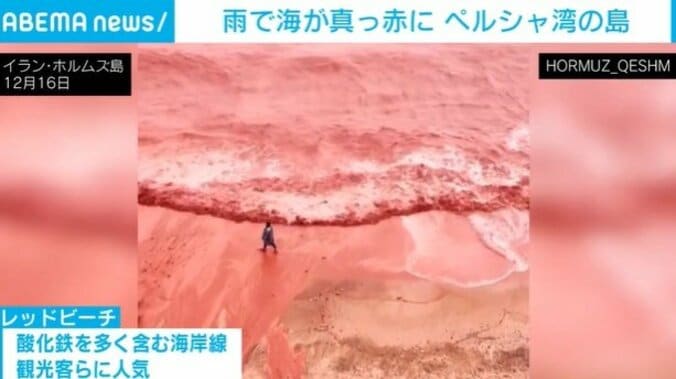 観光客らに人気な赤色の海岸線