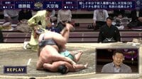 巨体の力士が脳天からグサリ