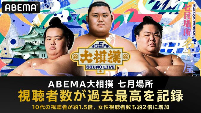 【写真・画像】ABEMAで『大相撲LIVE 七月場所』の視聴者数が過去最高を記録　10代の視聴者が約1.5倍、女性視聴者数も約2倍に増加　1枚目